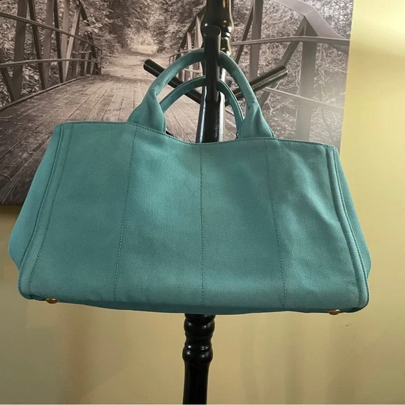 Prada Turquoise Studded Canvas Tote with Detachable Strap COA - Picture 14 of 16